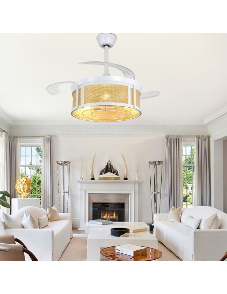 Oaks Aura 42" Retractable Boho Ceiling Fan with Light and Remote Control, 6 Speed Quiet DC Motor for Living Room, Bedroom