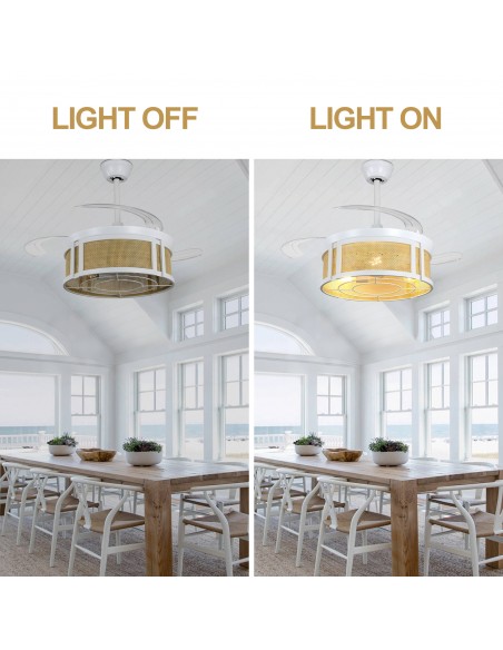 Oaks Aura 42" Retractable Boho Ceiling Fan with Light and Remote Control, 6 Speed Quiet DC Motor for Living Room, Bedroom