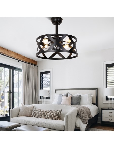 20” Black Drum Ceiling Fan with Light, Remote and App Control, 6-Speed Quiet DC Motor Ceiling Lighting