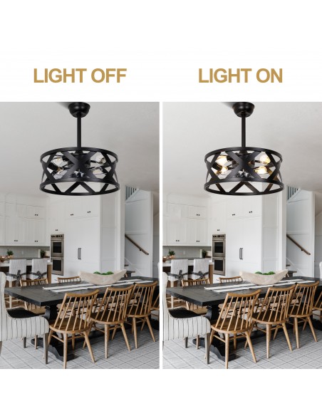 20” Black Drum Ceiling Fan with Light, Remote and App Control, 6-Speed Quiet DC Motor Ceiling Lighting