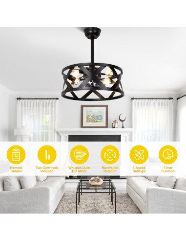 20” Black Drum Ceiling Fan with...