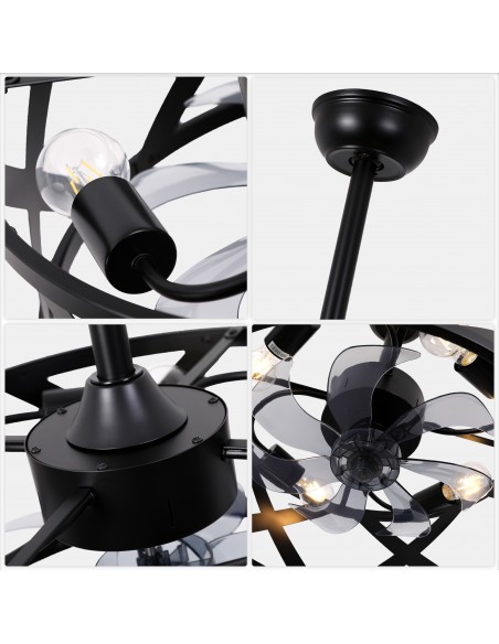 20” Black Drum Ceiling Fan with Light, Remote and App Control, 6-Speed Quiet DC Motor Ceiling Lighting