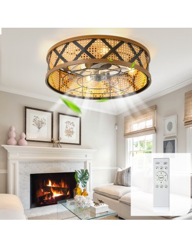 20" Rattan Caged Flush Mount Ceiling...