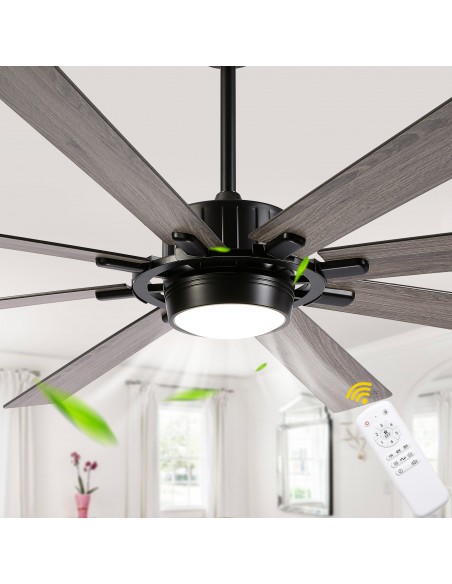 72" Black Ceiling Fan with Lights and Remote Control, 3-Color 6-Speeds, Reversible Quiet DC Motor for Living Room