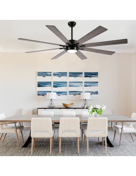 72" Black Ceiling Fan with Lights and Remote Control, 3-Color 6-Speeds, Reversible Quiet DC Motor for Living Room