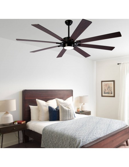 72" Black Ceiling Fan with Lights and Remote Control, 3-Color 6-Speeds, Reversible Quiet DC Motor for Living Room