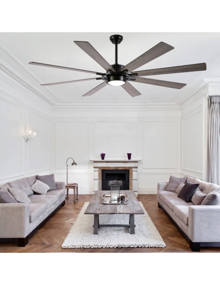 72" Black Ceiling Fan with Lights and Remote Control, 3-Color 6-Speeds, Reversible Quiet DC Motor for Living Room