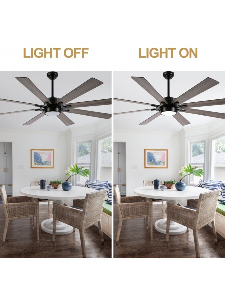 72" Black Ceiling Fan with Lights and Remote Control, 3-Color 6-Speeds, Reversible Quiet DC Motor for Living Room