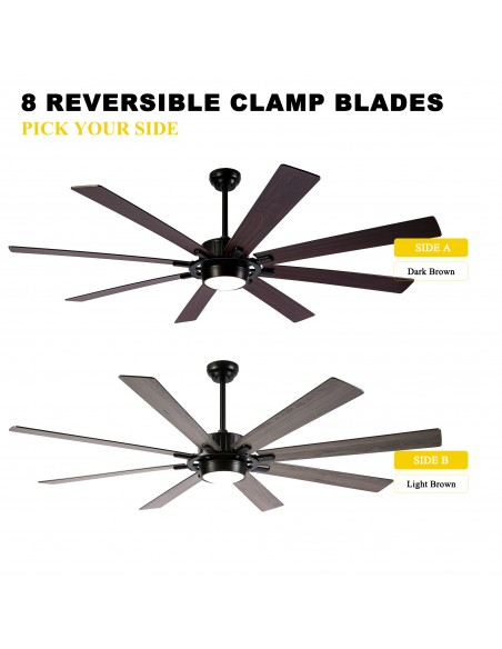 72" Black Ceiling Fan with Lights and Remote Control, 3-Color 6-Speeds, Reversible Quiet DC Motor for Living Room