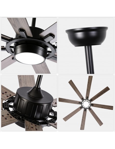 72" Black Ceiling Fan with Lights and Remote Control, 3-Color 6-Speeds, Reversible Quiet DC Motor for Living Room