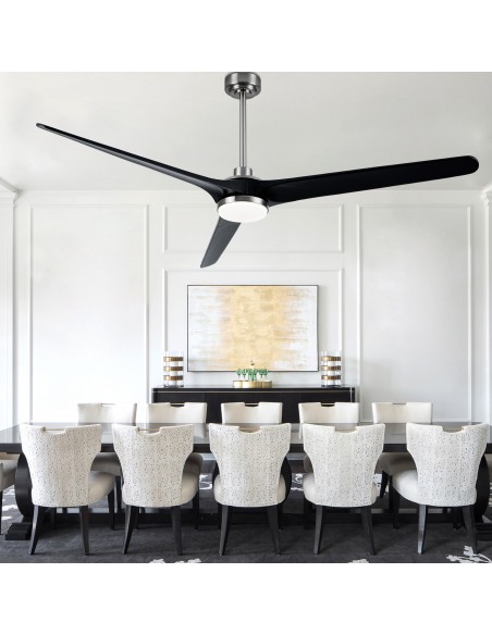 72" Solid Wood Ceiling Fan with Lights and Remote Control, Dimmable LED 3-Color Changing, Modern Black Fan for Living Room