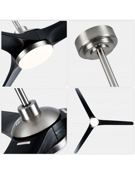 72" Solid Wood Ceiling Fan with Lights and Remote Control, Dimmable LED 3-Color Changing, Modern Black Fan for Living Room