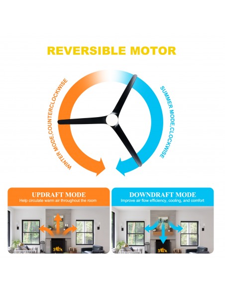 72" Solid Wood Ceiling Fan with Lights and Remote Control, Dimmable LED 3-Color Changing, Modern Black Fan for Living Room