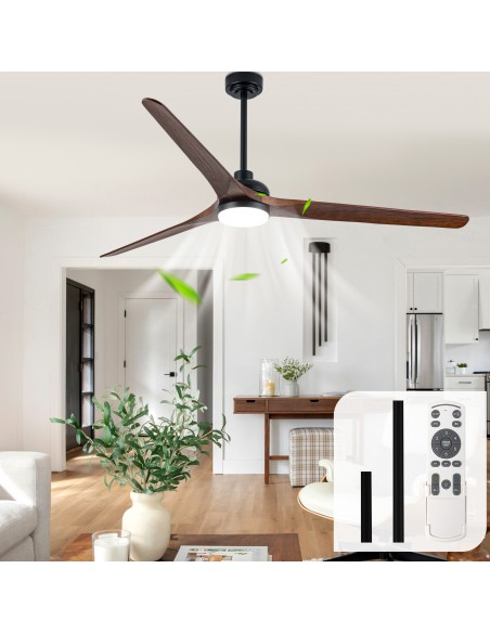 72" Black Solid Wood Ceiling Fan with Light and Remote Control, 3-Blade, Dimmable Fandelier Ceiling Fan for Bedroom, Living Room
