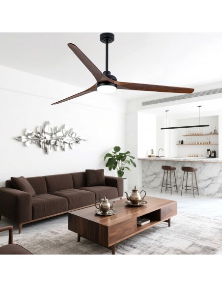 72" Black Solid Wood Ceiling Fan with Light and Remote Control, 3-Blade, Dimmable Fandelier Ceiling Fan for Bedroom, Living Room