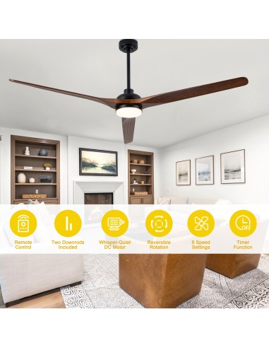 72" Black Solid Wood Ceiling Fan with...