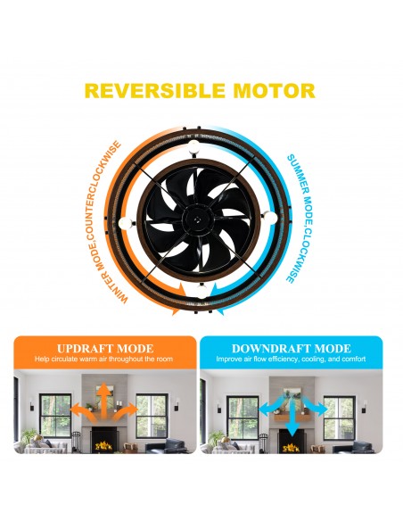 20" Industrial Matte Black Caged Ceiling Fan with Light and Remote, 6 Speed Quiet DC Motor for Living Room, Bedroom