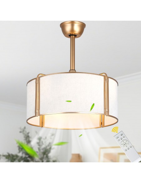 Oaks Aura 20” Fabric Drum Ceiling Fan with Light and Remote Control, Quiet DC Motor, 6-Speed for Bedroom, dining room