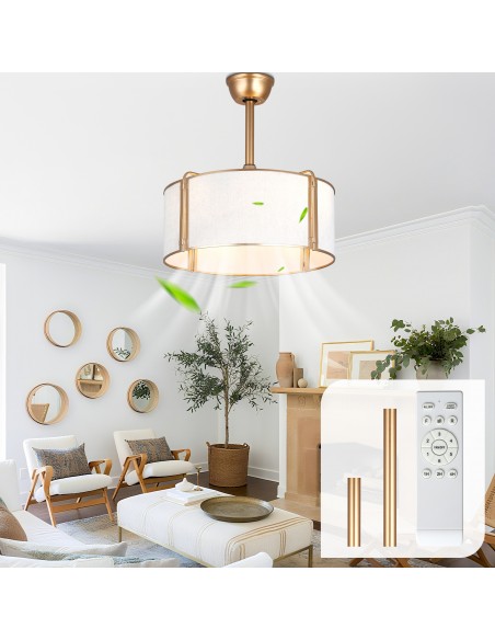 Oaks Aura 20” Fabric Drum Ceiling Fan with Light and Remote Control, Quiet DC Motor, 6-Speed for Bedroom, dining room