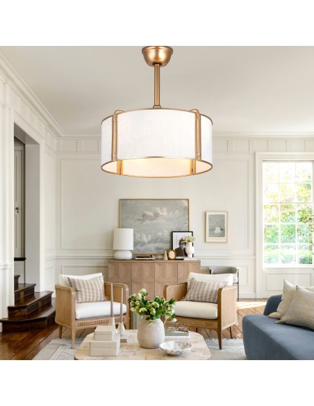 Oaks Aura 20” Fabric Drum Ceiling Fan with Light and Remote Control, Quiet DC Motor, 6-Speed for Bedroom, dining room