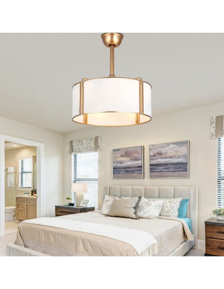Oaks Aura 20” Fabric Drum Ceiling Fan with Light and Remote Control, Quiet DC Motor, 6-Speed for Bedroom, dining room