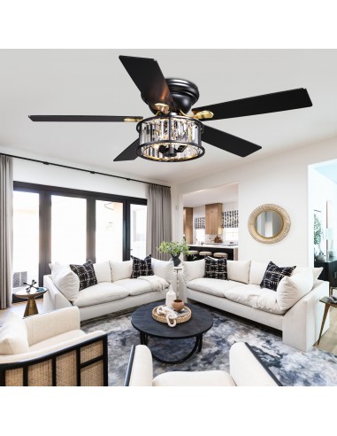 52" Black Crystal Ceiling Fan with...