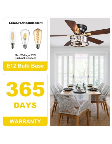 52" Black Crystal Ceiling Fan with...