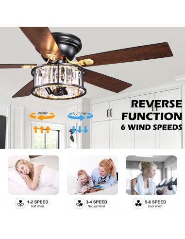 52" Black Crystal Ceiling Fan with...