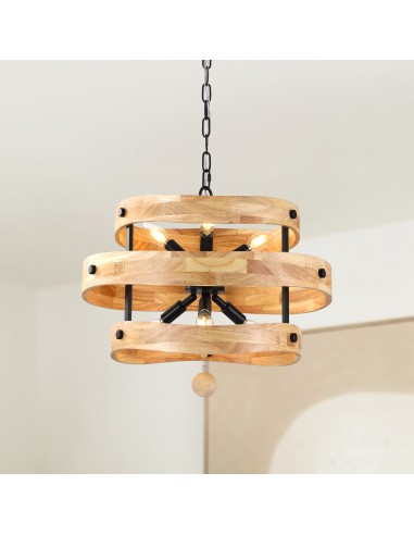 20" Farmhouse Solid Wood Pendant...
