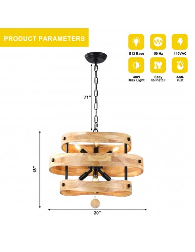 20" Farmhouse Solid Wood Pendant...