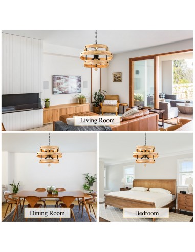 20" Farmhouse Solid Wood Pendant...