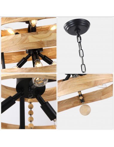 20" Farmhouse Solid Wood Pendant...