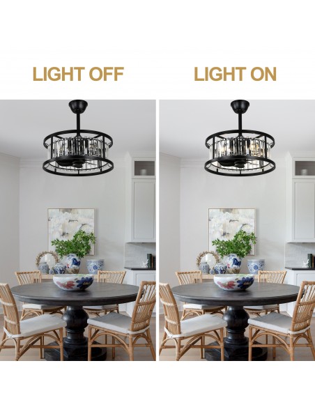 Oaks Aura 20" Matte Black Crystal Ceiling Fan with Light and Remote Control, 6-Speed DC Motor for Living Room