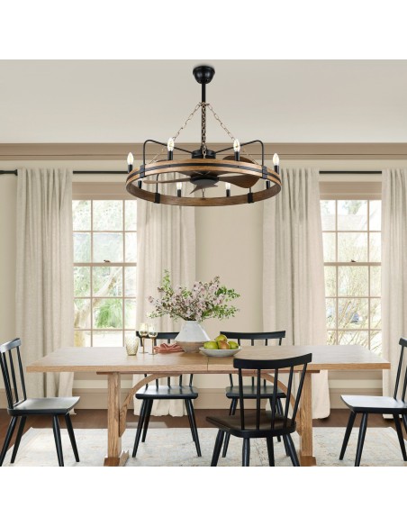 Oaks Aura 36" Wagon Wheel Ceiling Fan with Light and Remote, 8-Light Vintage Ceiling Fan Fixture for Living Room