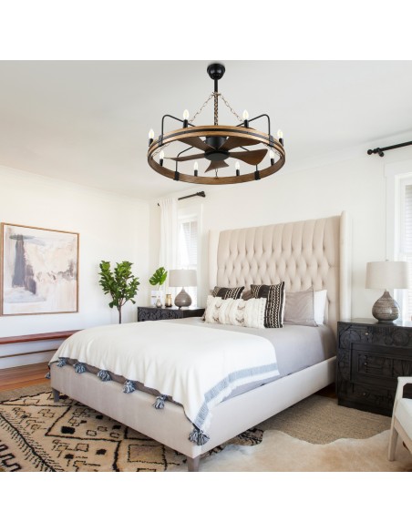 Oaks Aura 36" Wagon Wheel Ceiling Fan with Light and Remote, 8-Light Vintage Ceiling Fan Fixture for Living Room