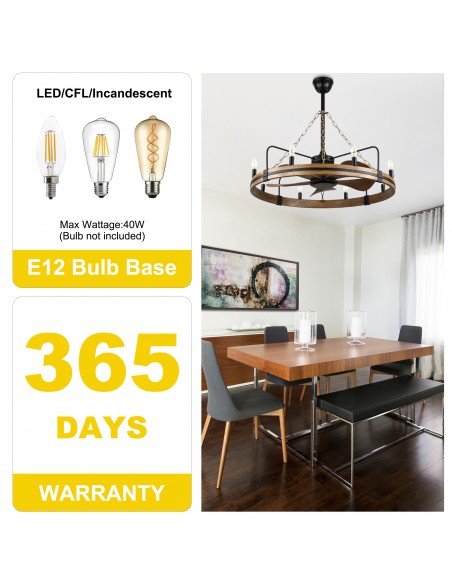 Oaks Aura 36" Wagon Wheel Ceiling Fan with Light and Remote, 8-Light Vintage Ceiling Fan Fixture for Living Room