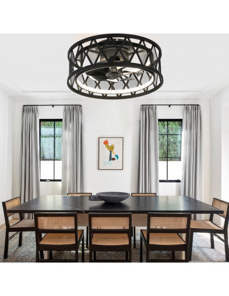 Oaks Aura 19" Black Caged Flush Mount Ceiling Fan with Light and Remote & APP Control