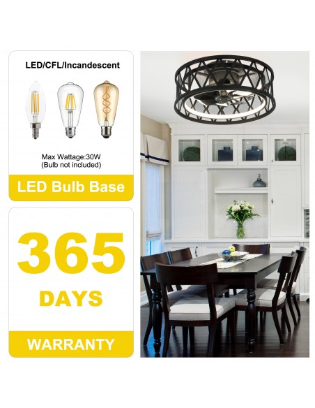 Oaks Aura 19" Black Caged Flush Mount Ceiling Fan with Light and Remote & APP Control