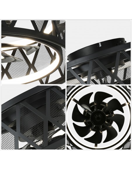Oaks Aura 19" Black Caged Flush Mount Ceiling Fan with Light and Remote & APP Control