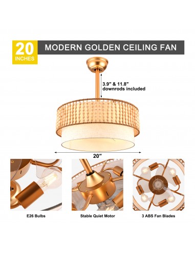 20” Gold Boho Wood Beaded Ceiling Fan...