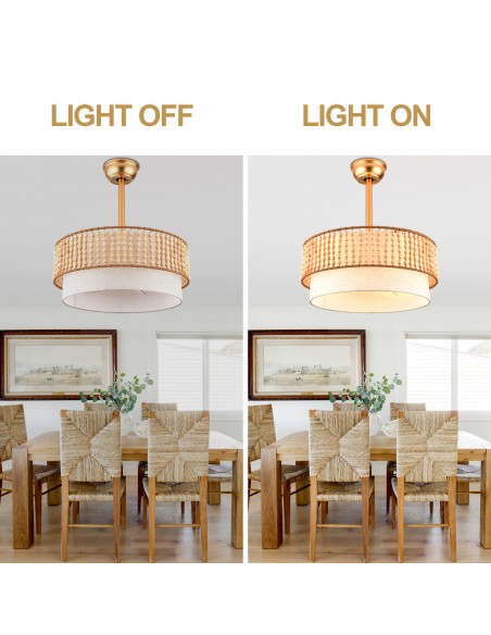20” Gold Boho Wood Beaded Ceiling Fan with Light and Remote & APP Control, DC Motor 6-Speed Ceiling Fan for Bedroom, Living Room