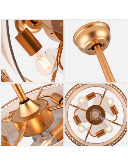 20” Gold Boho Wood Beaded Ceiling Fan with Light and Remote & APP Control, DC Motor 6-Speed Ceiling Fan for Bedroom, Living Room