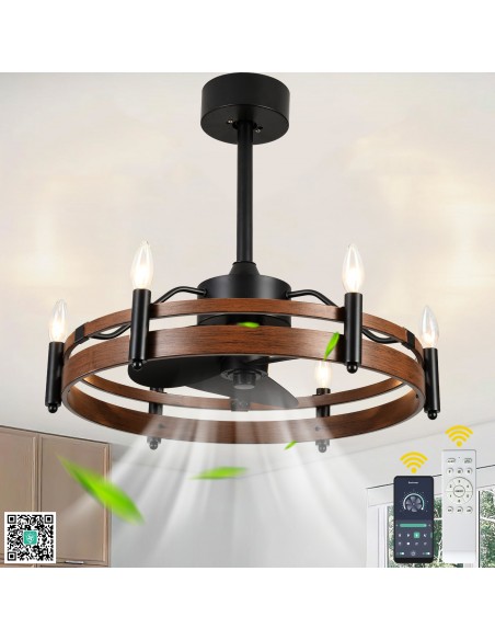 24” Rustic Wagon Wheel Ceiling Fan with Light and Remote & APP Control