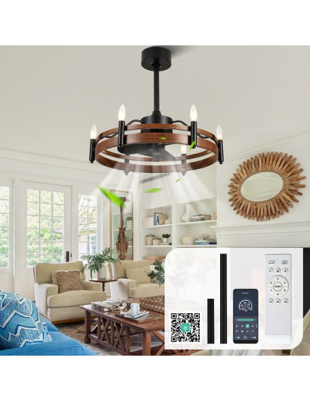 24” Rustic Wagon Wheel Ceiling Fan with Light and Remote & APP Control