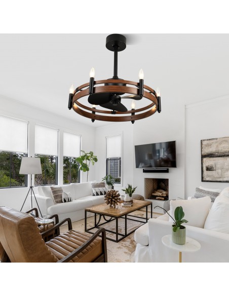 24” Rustic Wagon Wheel Ceiling Fan with Light and Remote & APP Control