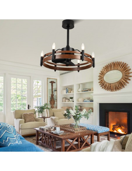 24” Rustic Wagon Wheel Ceiling Fan with Light and Remote & APP Control