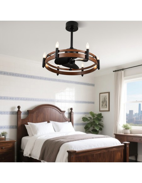 24” Rustic Wagon Wheel Ceiling Fan with Light and Remote & APP Control