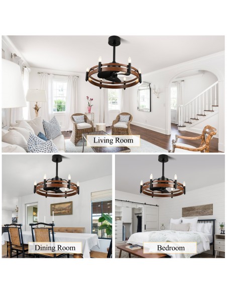 24” Rustic Wagon Wheel Ceiling Fan with Light and Remote & APP Control