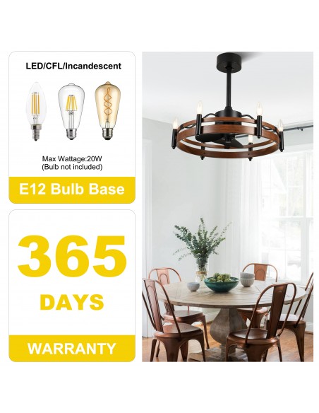 24” Rustic Wagon Wheel Ceiling Fan with Light and Remote & APP Control