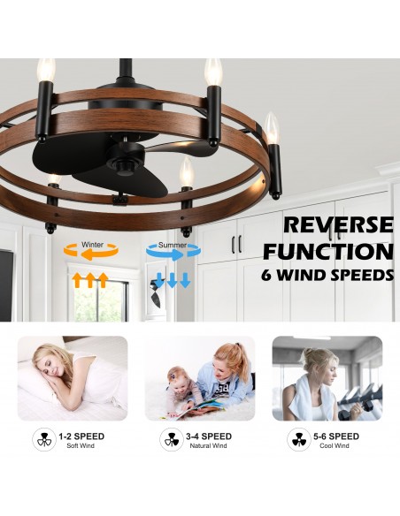 24” Rustic Wagon Wheel Ceiling Fan with Light and Remote & APP Control